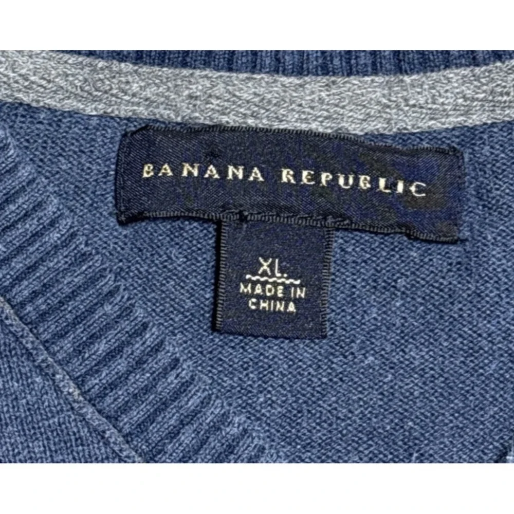 Banana Republic Silk Linen Blend V‑Neck Sweater Men's XL Blue Pullover